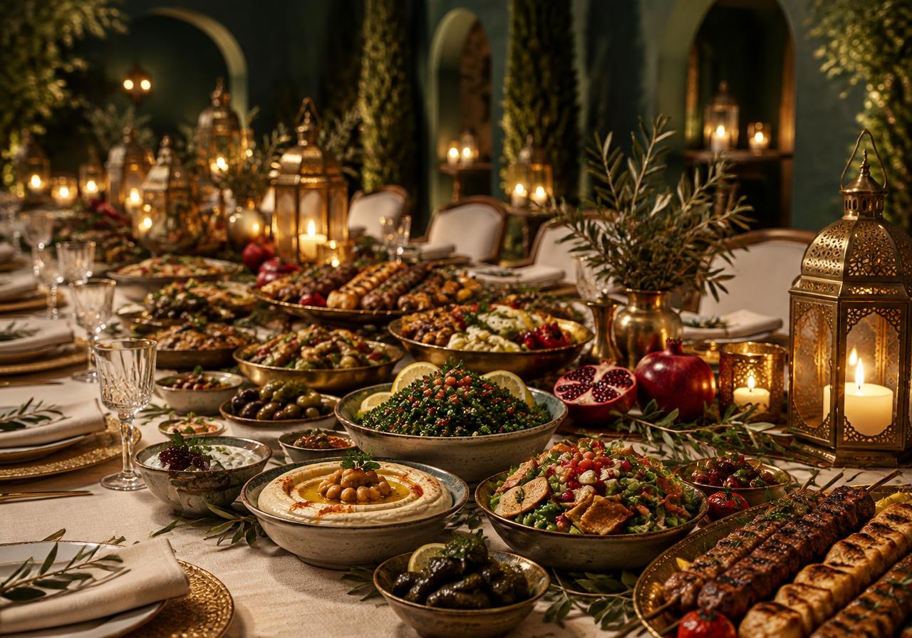 Table de mariage libanaise : mezzés, grillades et bougies